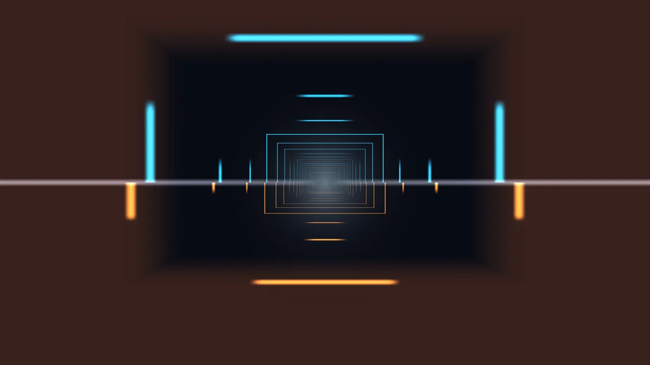 Futuristic Neon Tunnel with Cyan and Orange Geometry 4K Wallpaper