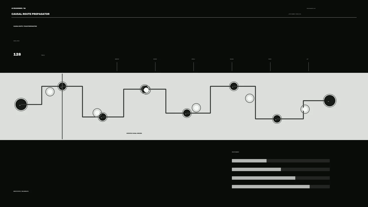 Causal Route Propagation HUD with Node Path and Status Bars