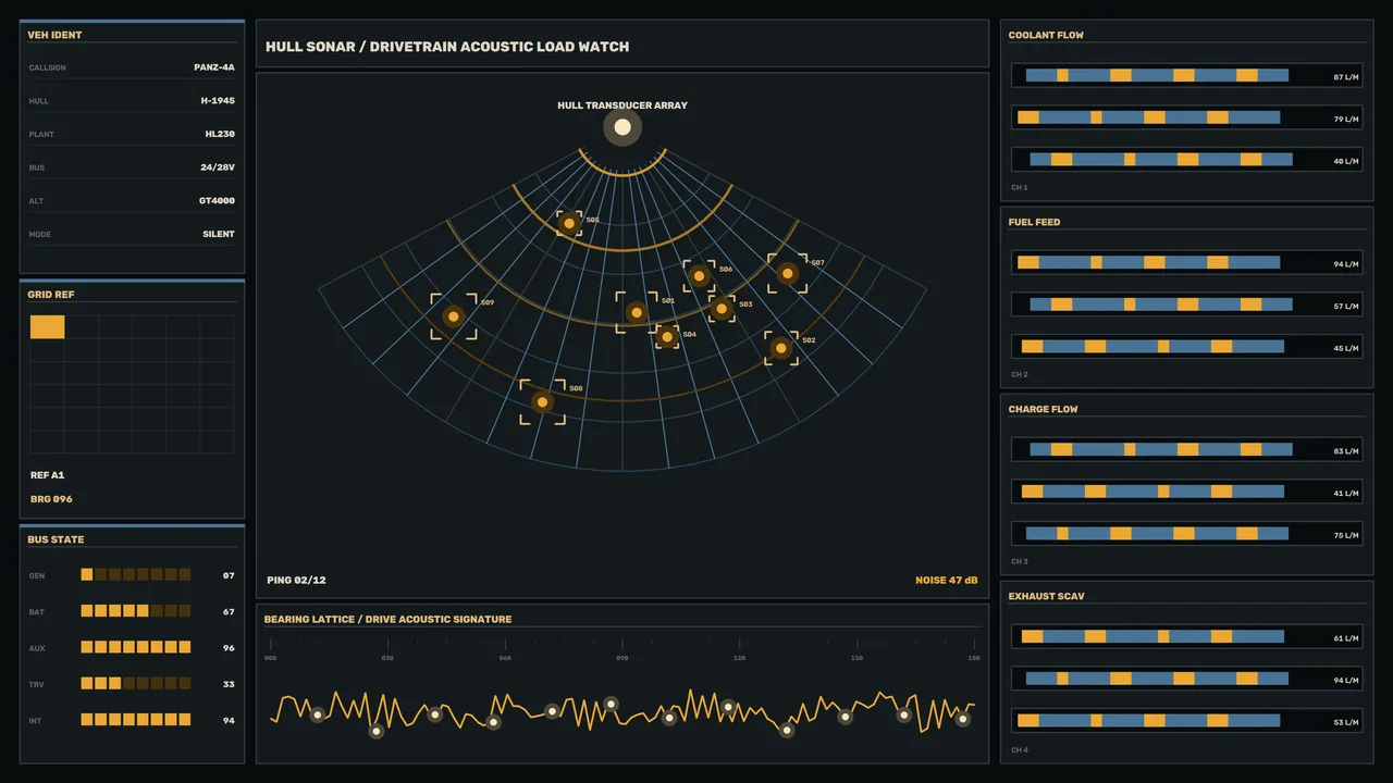 Sci-Fi Hull Sonar Acoustic Telemetry HUD 4K Wallpaper