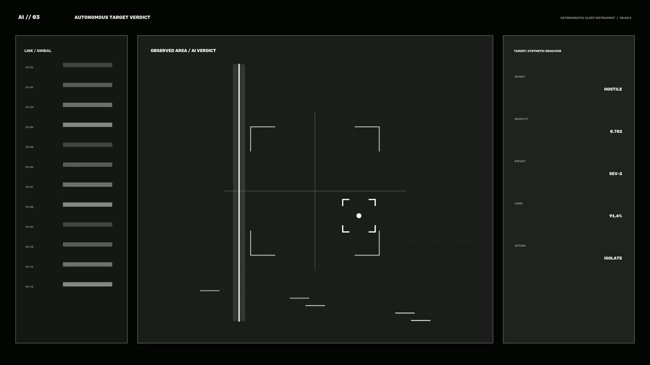 Monochrome Sci-Fi HUD Dashboard with Tracking Reticle and Telemetry Panels