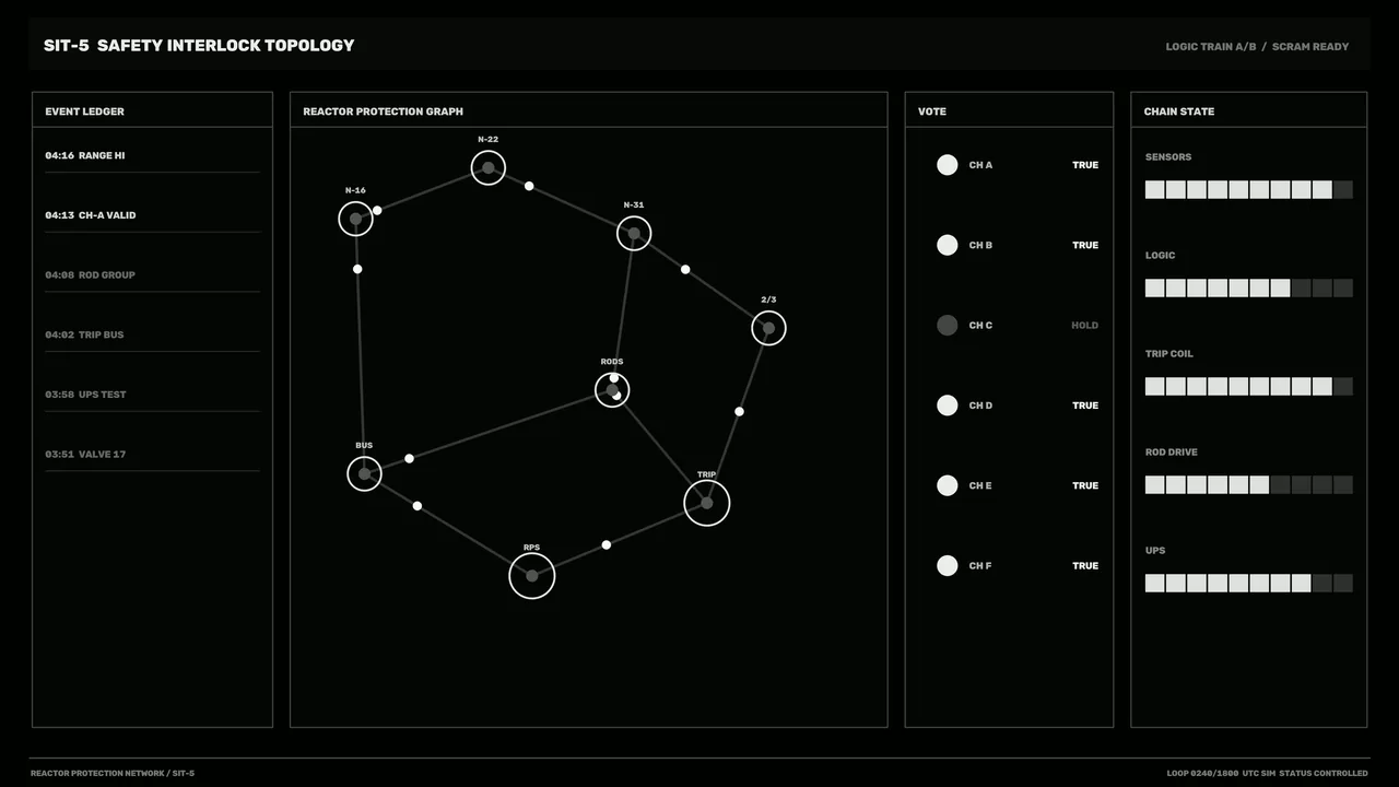 Sci-Fi Reactor Protection HUD with Safety Interlock Topology
