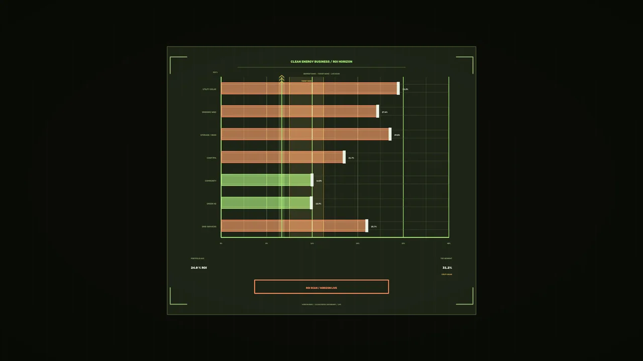 Clean Energy ROI Dashboard HUD Bar Chart 4K Sci-Fi Wallpaper