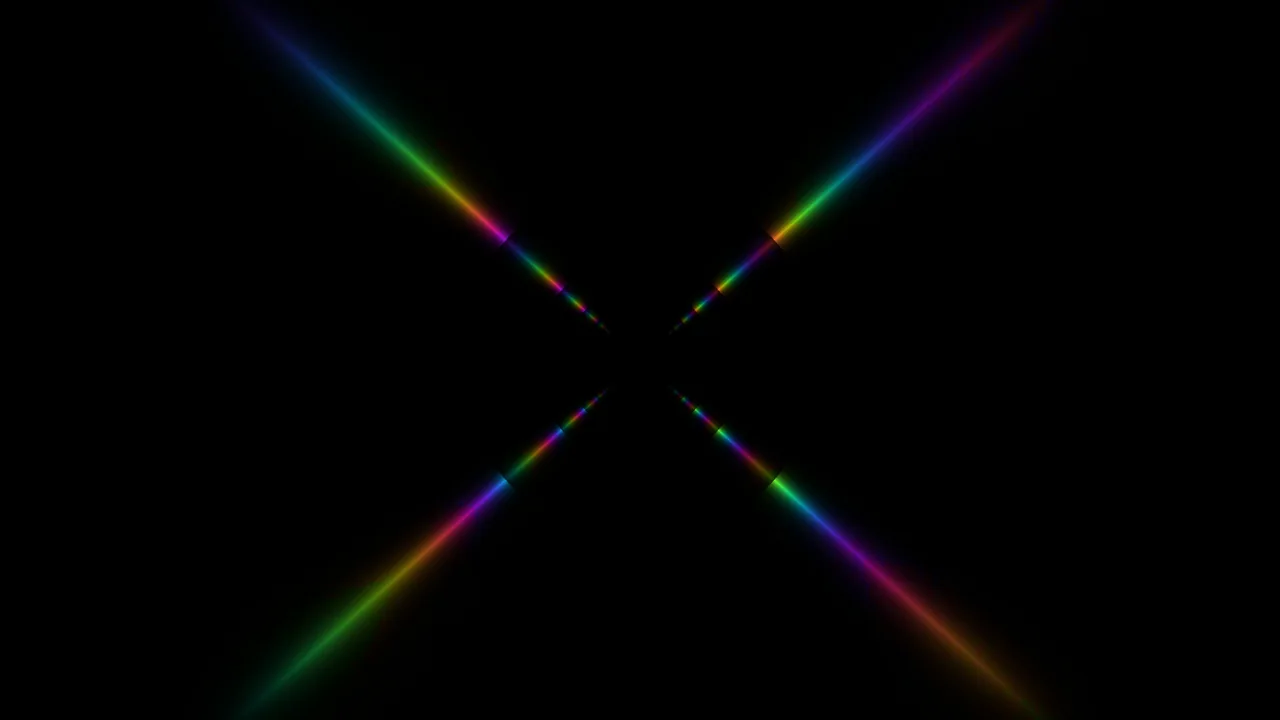 Chromatic X-Shaped Light Lines on Black 4K Wallpaper