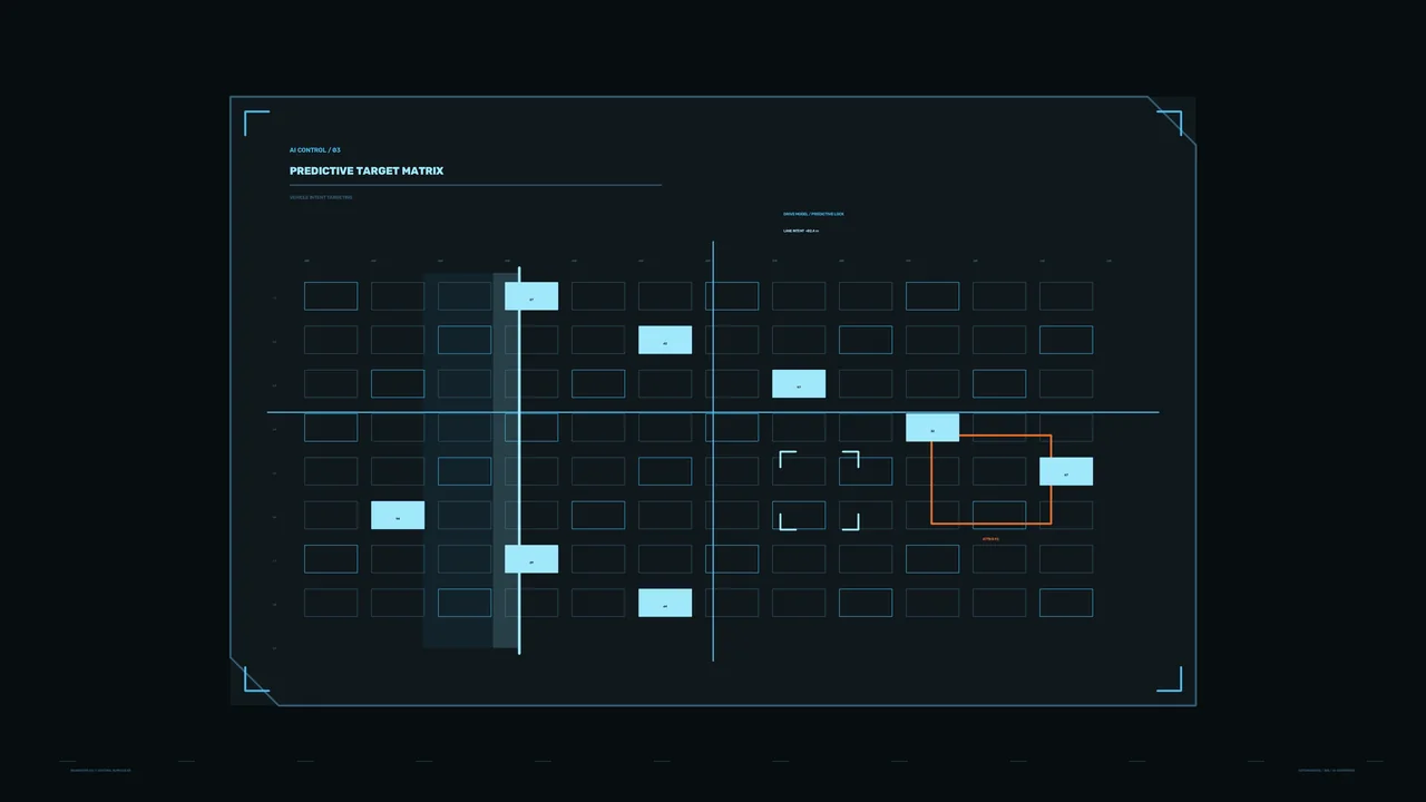 Sci-Fi Predictive Target Matrix HUD Dashboard with Cyan Grid