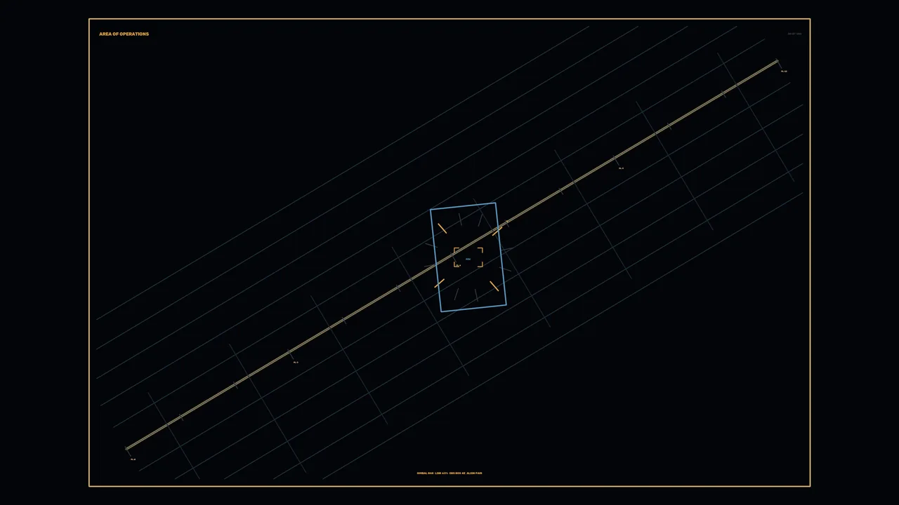 Fictional Operations Planning HUD with Diagonal Grid and Target Frame 4K