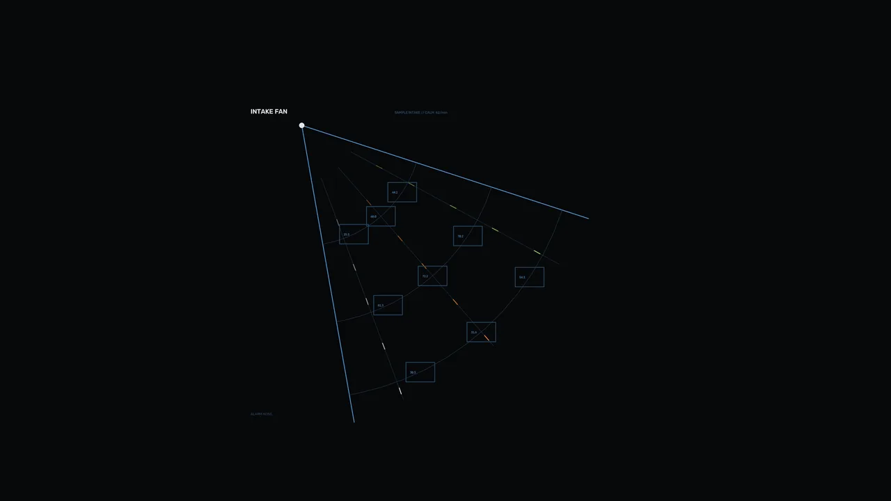 Intake Fan Telemetry HUD Diagram on Black 4K Wallpaper