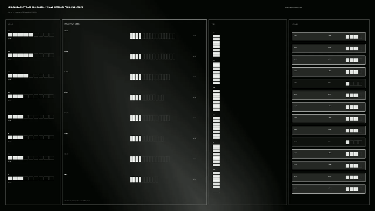Fictional Nuclear Facility Valve Interlock HUD Dashboard | 4K Wallpaper