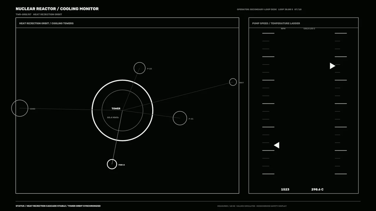 Fictional Nuclear Reactor Cooling Monitor HUD 4K Wallpaper
