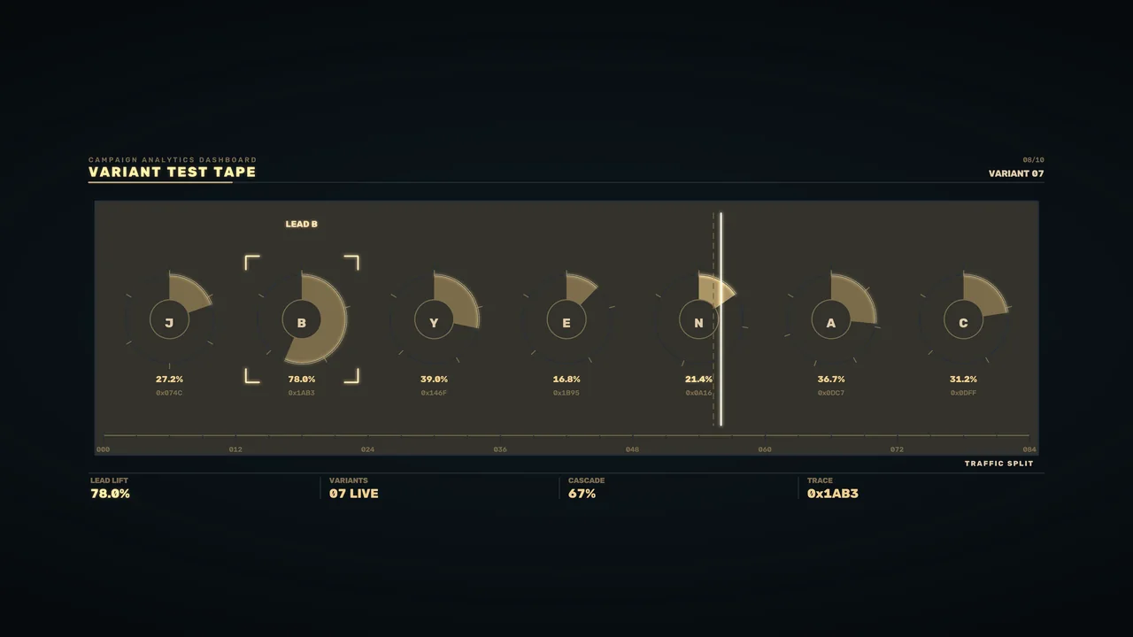 4K Sci-Fi Campaign Analytics HUD with Circular Variant Gauges