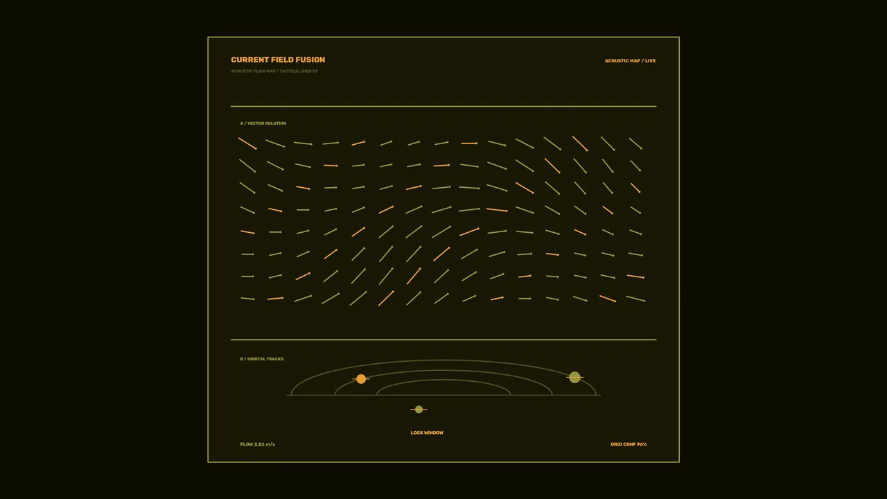 Acoustic Mapping Vector Field HUD with Orbital Tracks – 4K Wallpaper