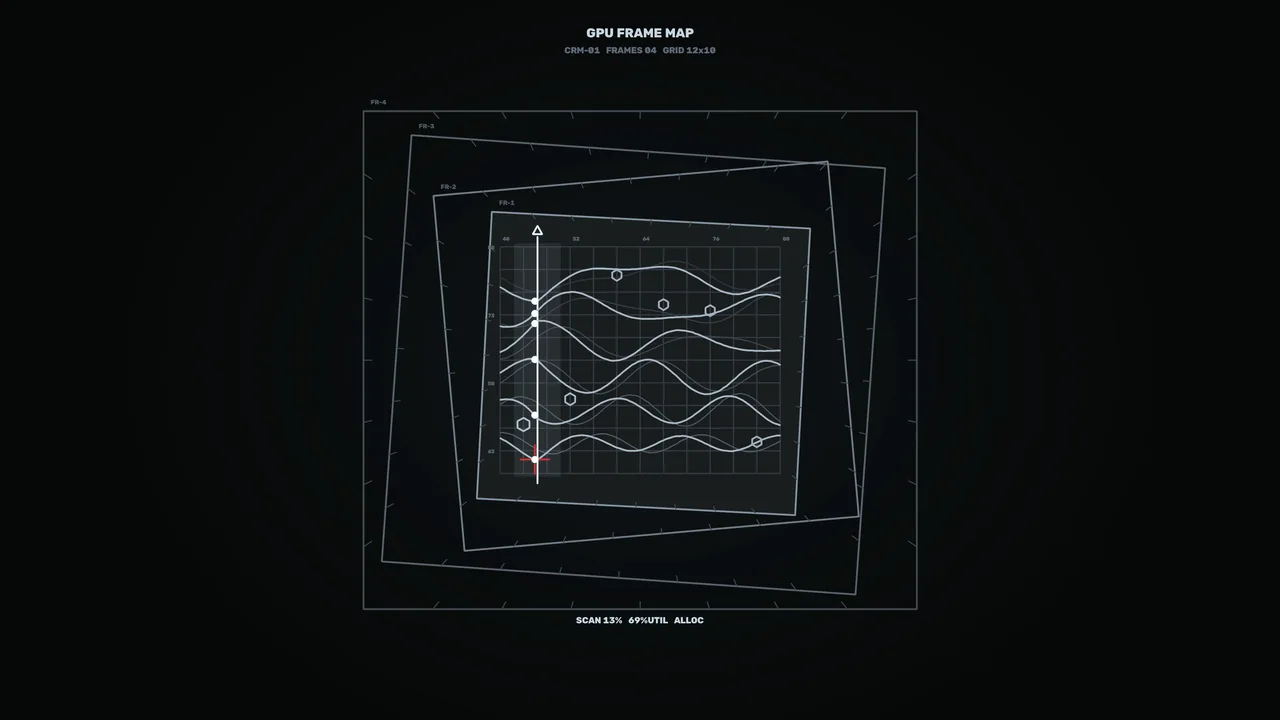 4K Sci-Fi GPU Frame Map Telemetry HUD with Nested Graph Panels