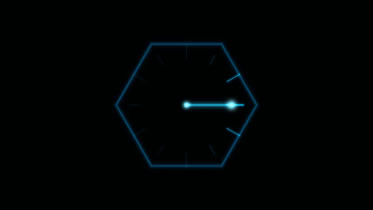 Cyan Hexagonal HUD Loading Indicator with Central Progress Bar