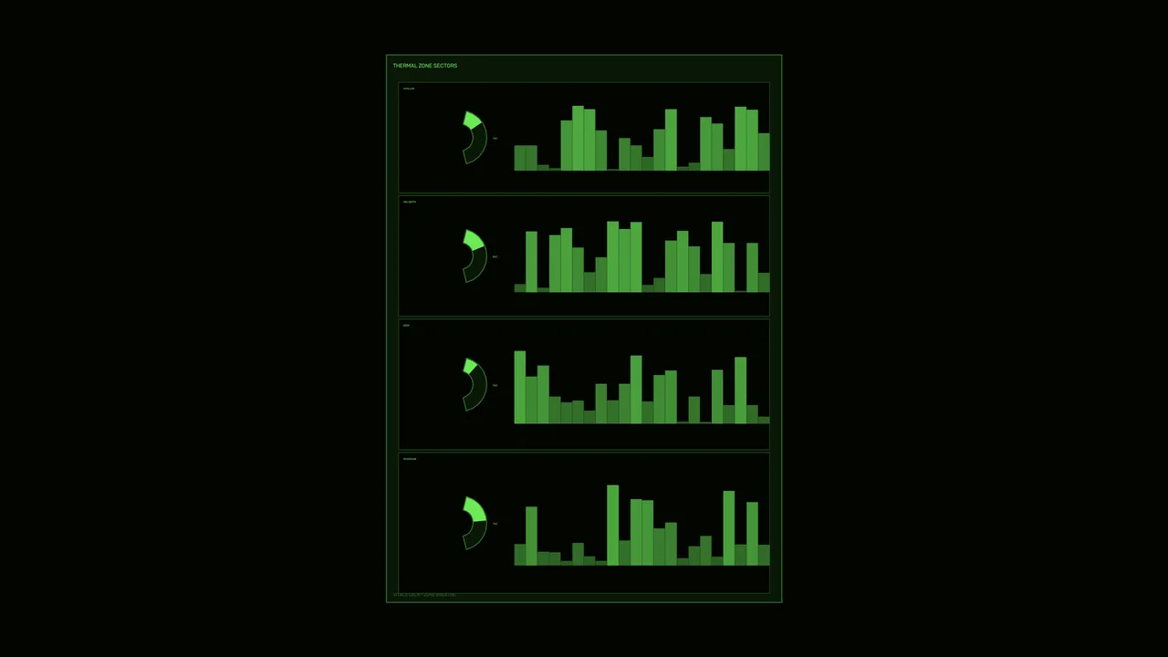Green Thermal Telemetry HUD with Stacked Bar Charts 4K Wallpaper