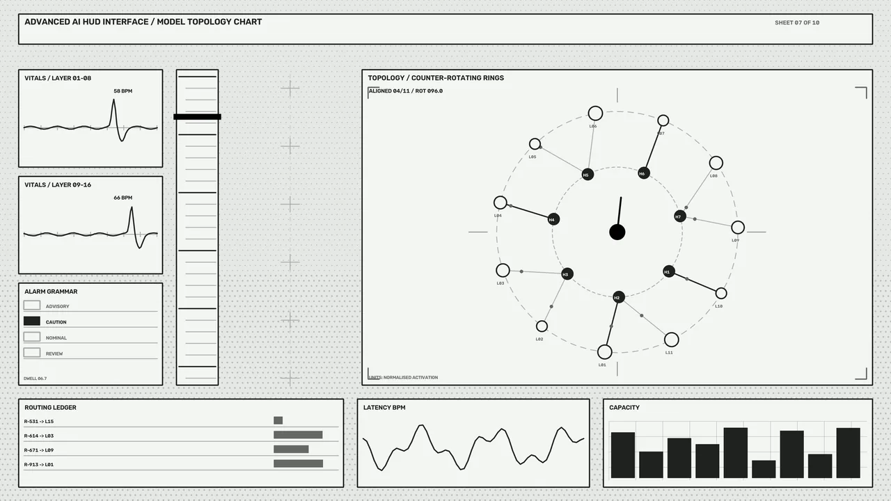 Monochrome Sci-Fi HUD Topology and Telemetry Dashboard