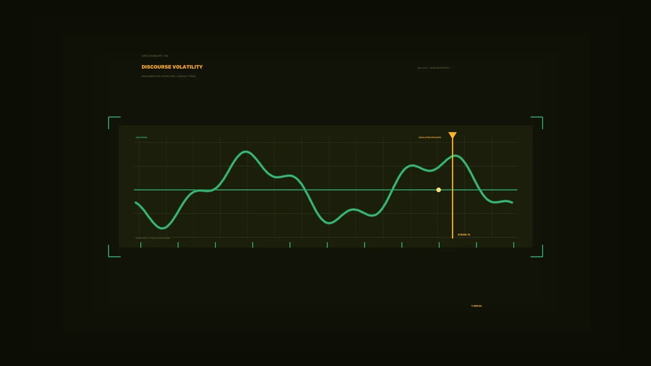 Civic Stability Discourse Volatility HUD Dashboard 4K Wallpaper