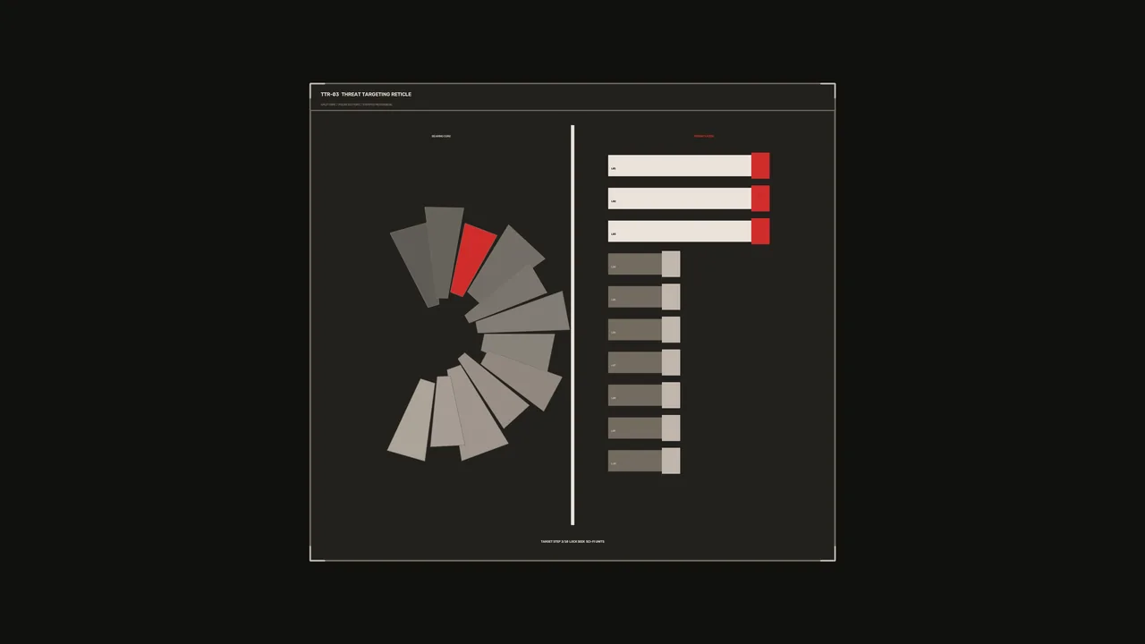 Fictional Threat-Targeting HUD with Radial Reticle and Status Bars