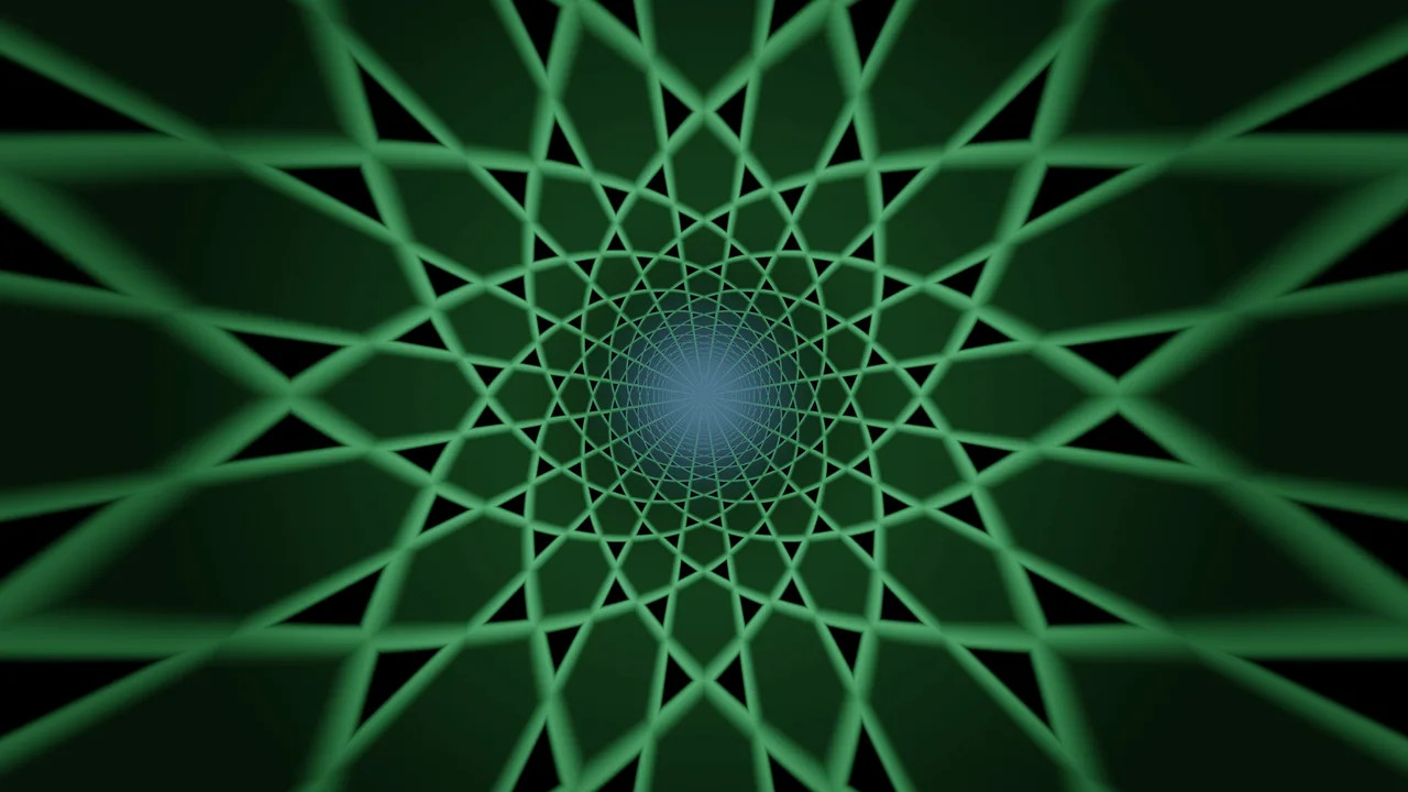 Abstract Green Geometric Tunnel with Blue Center 4K Wallpaper