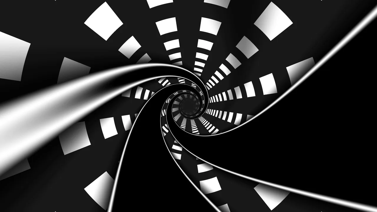 Monochrome Warped Spiral Tunnel with Curved Light Bands
