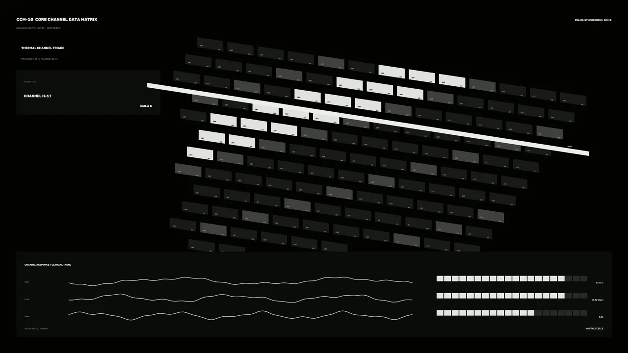 Monochrome Core Channel Telemetry HUD with Thermal Matrix