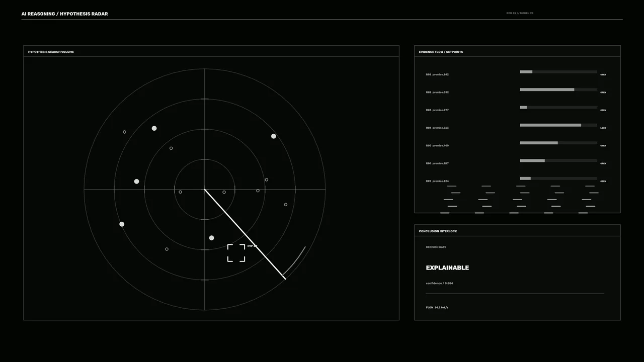 Monochrome Circular Scanner HUD and Evidence Flow Dashboard