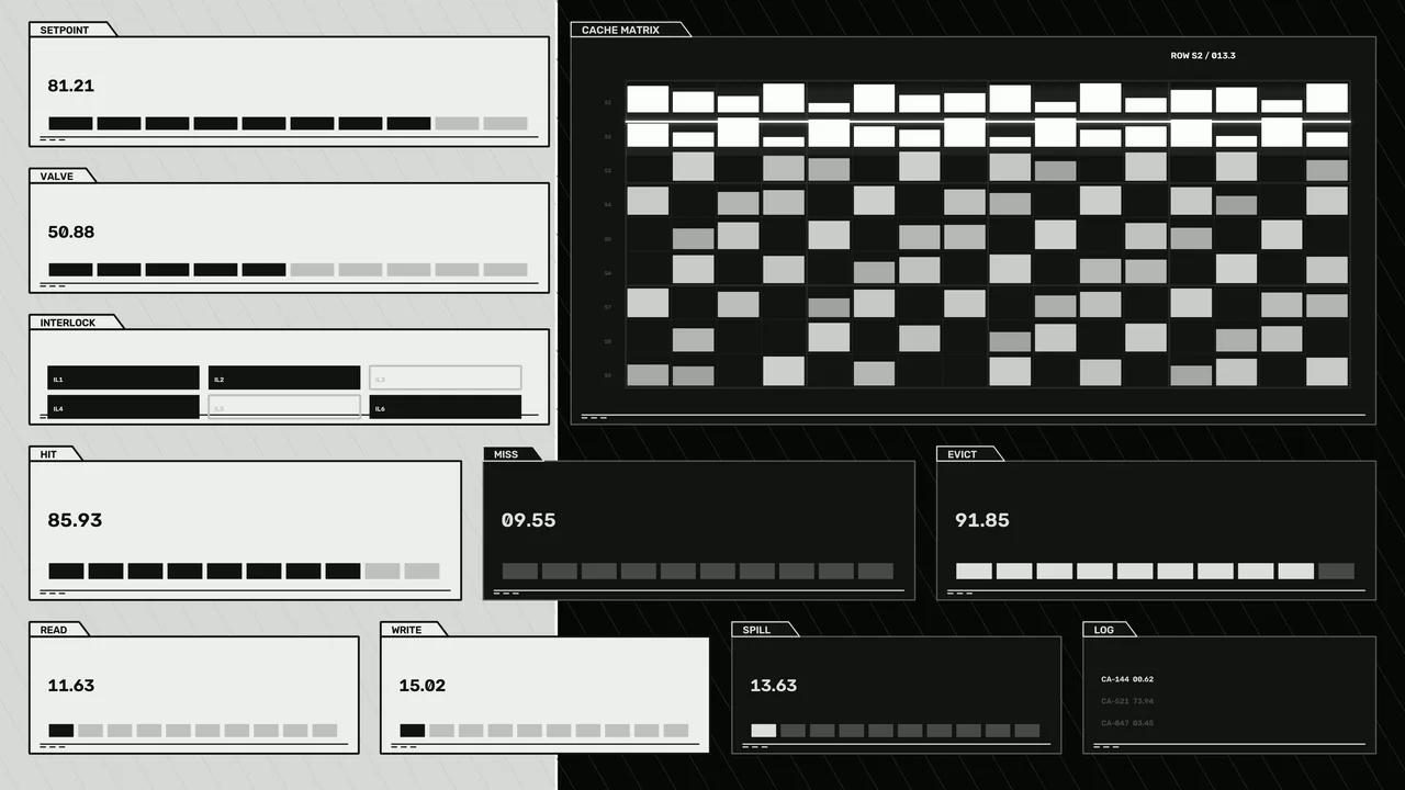 Monochrome Cache Matrix Diagnostic HUD 4K Wallpaper