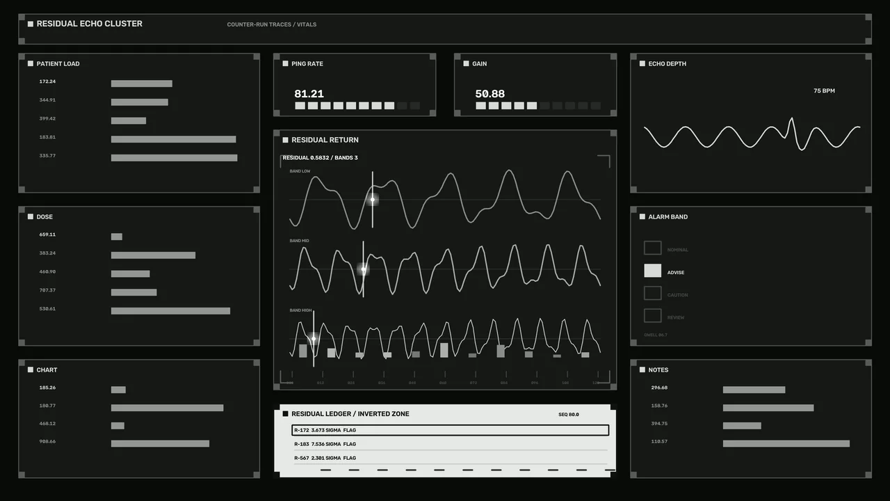 Monochrome Medical Anomaly Detection HUD Dashboard with Waveform Telemetry – 4K