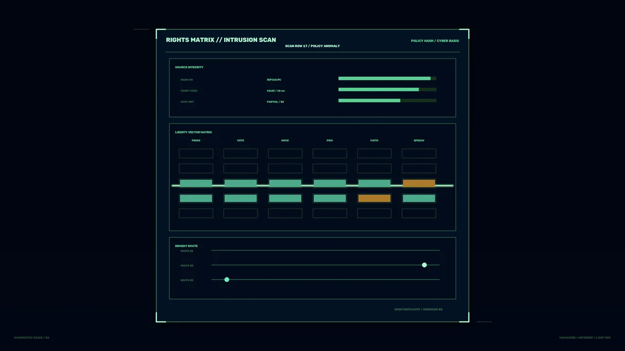 Rights Matrix Intrusion Scan HUD, 4K Sci-Fi Wallpaper