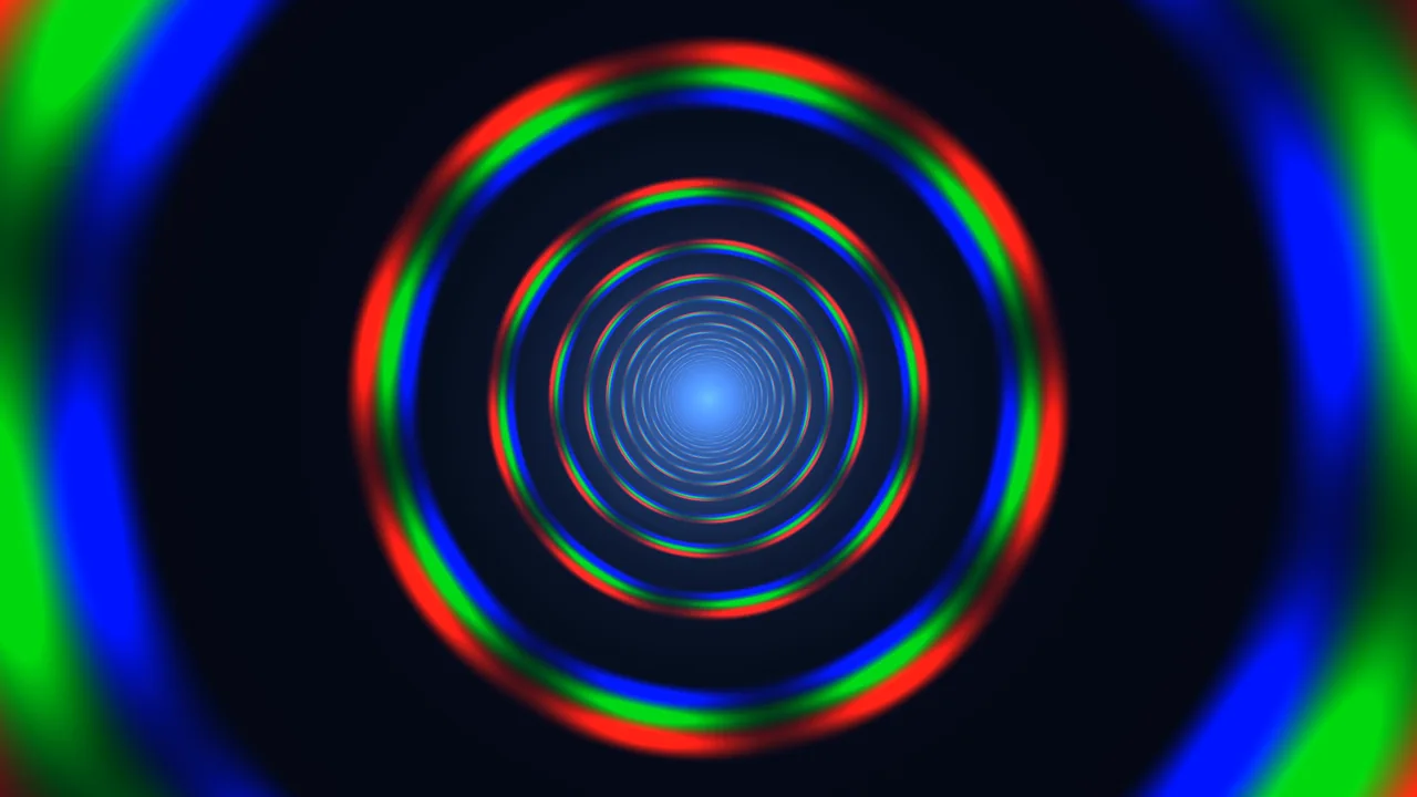 Futuristic RGB Concentric Ring Tunnel with Blue Glow