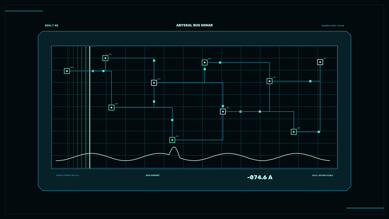 4K Sci-Fi Bus Current Monitoring HUD with Telemetry Grid