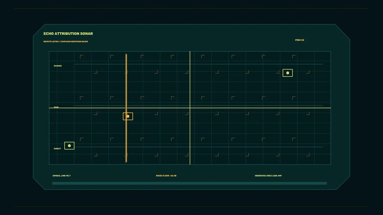 Echo Attribution Sonar HUD with Grid Telemetry – 4K Sci-Fi Wallpaper