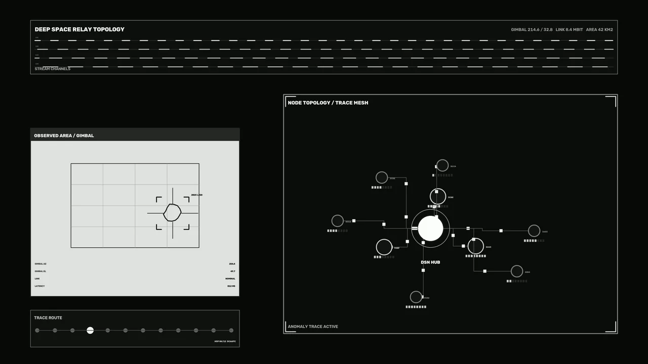 Asteroid Tracking Relay Topology Sci-Fi HUD Wallpaper