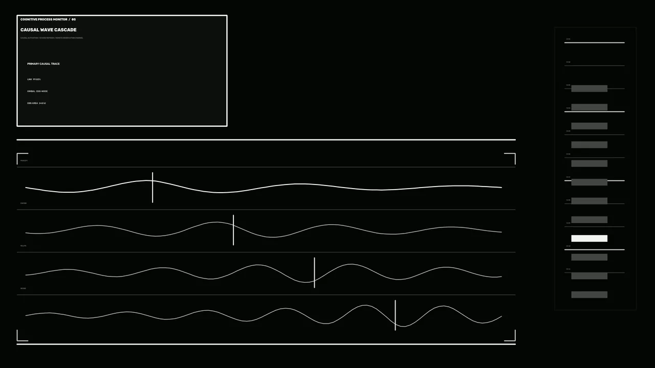 Monochrome Causal Waveform HUD Dashboard 4K Wallpaper