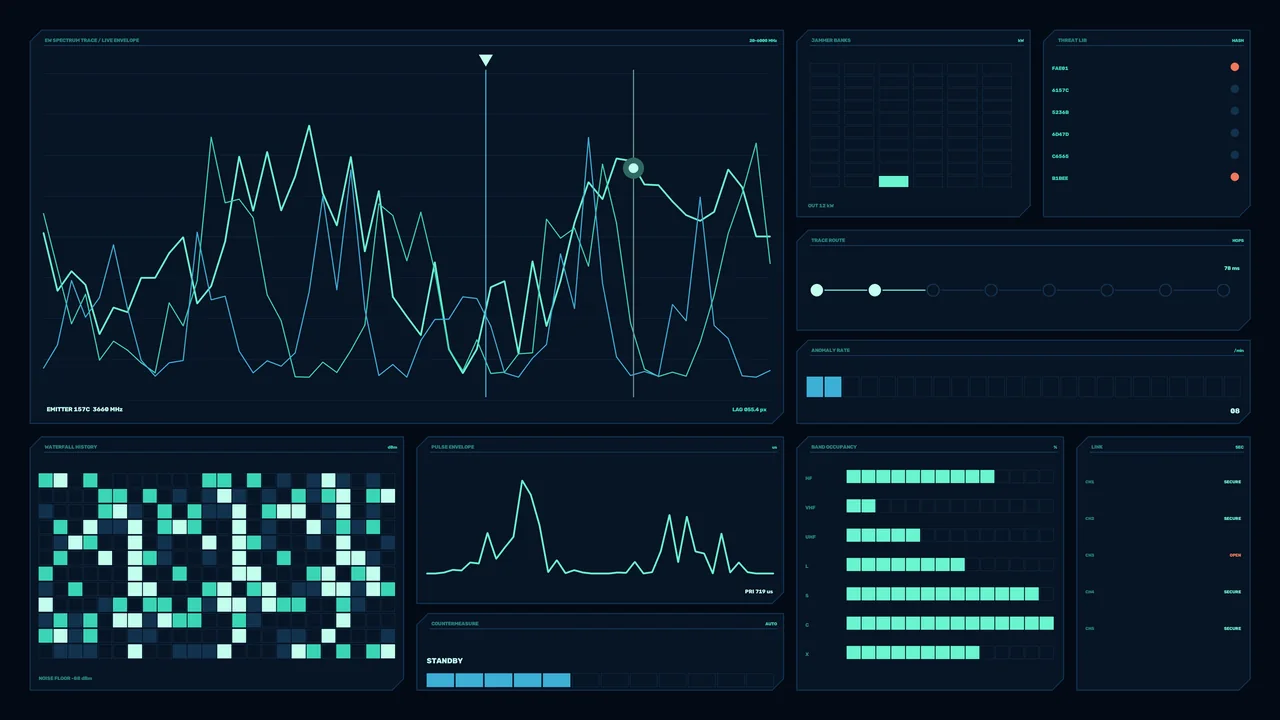 Fictional Electronic Spectrum Analysis HUD Dashboard 4K Wallpaper