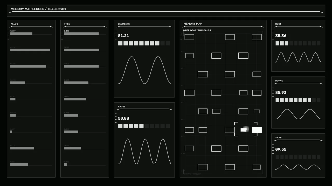 Memory Map System Diagnostics HUD with Telemetry Panels 4K Wallpaper