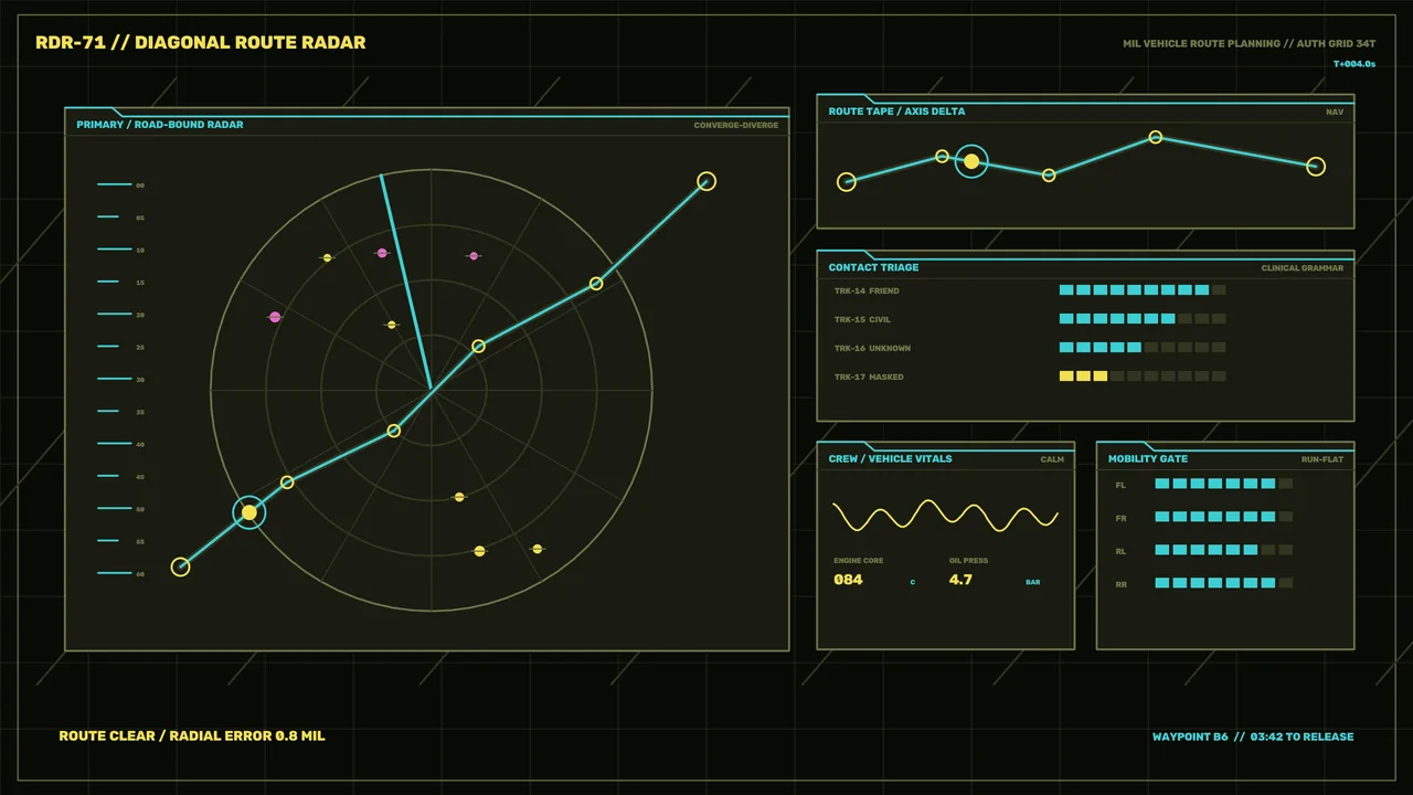 Futuristic Radar HUD Dashboard with Circular Scanner and Telemetry, 4K Wallpaper