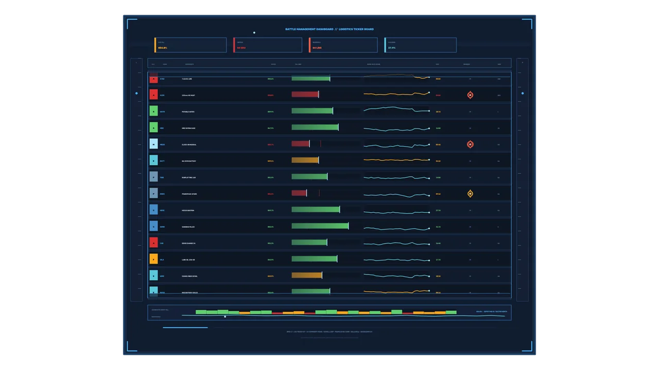 Battle Management Dashboard HUD with Telemetry Charts, 4K Sci-Fi Wallpaper