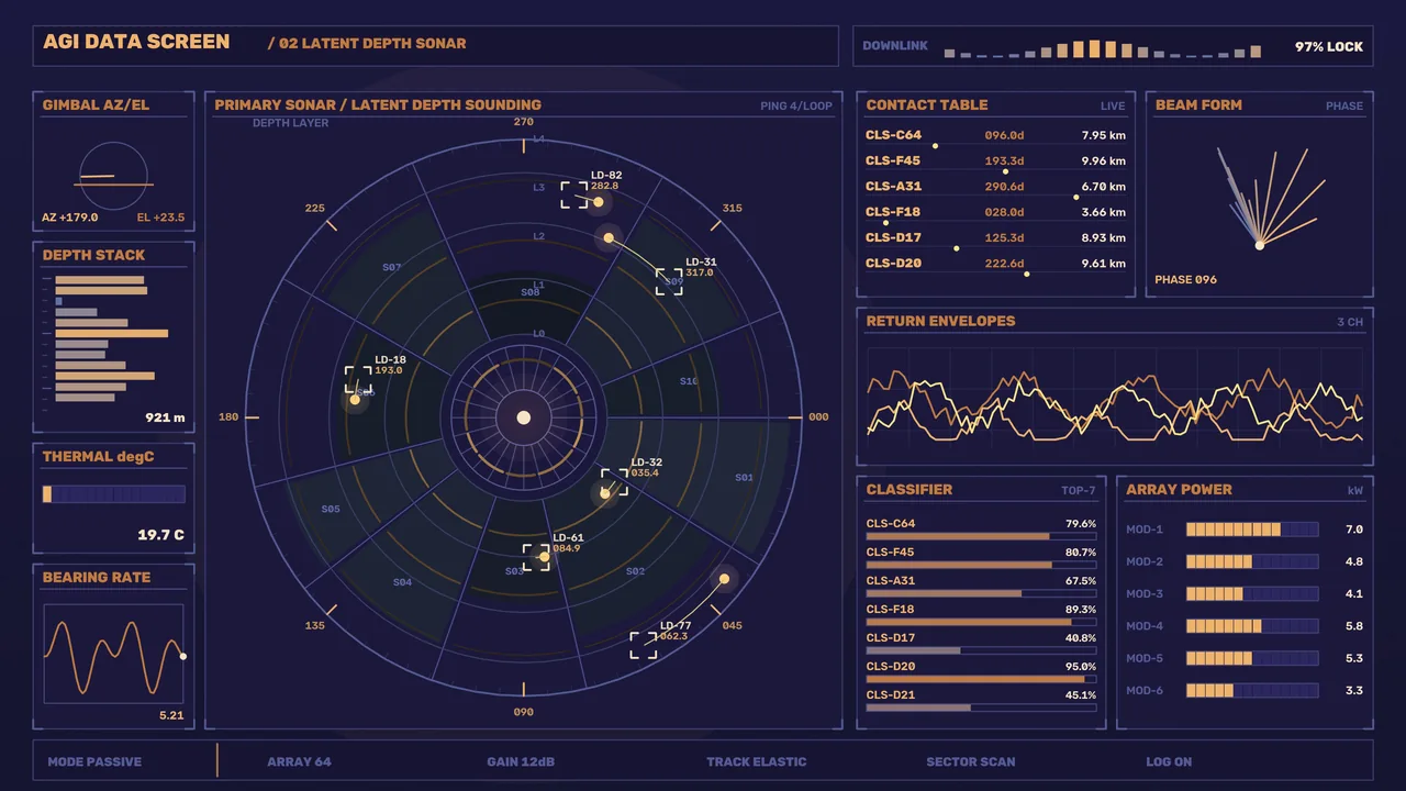 Futuristic Sonar Contact Tracking HUD Dashboard 4K Wallpaper