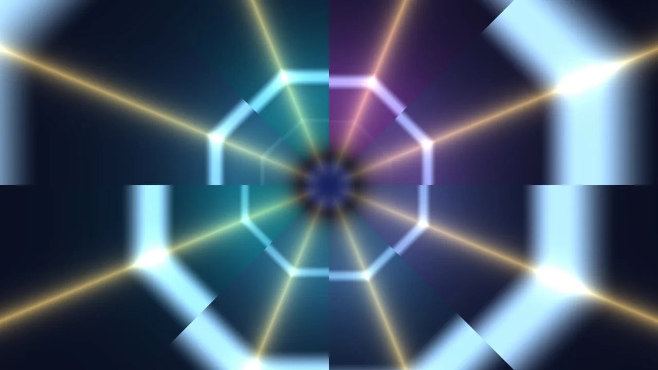 Abstract Neon Octagonal Tunnel 4K Wallpaper