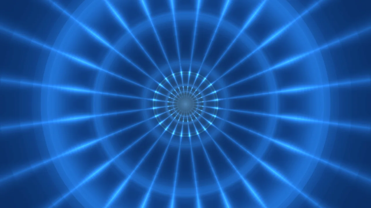 Blue Radial Light Tunnel with Concentric Rings, 4K Wallpaper