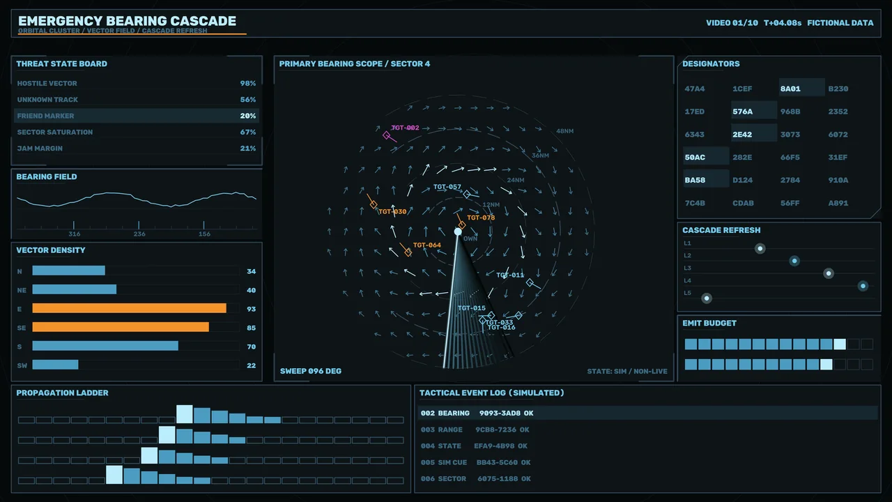 Fictional Bearing Scope HUD with Vector Telemetry Dashboard