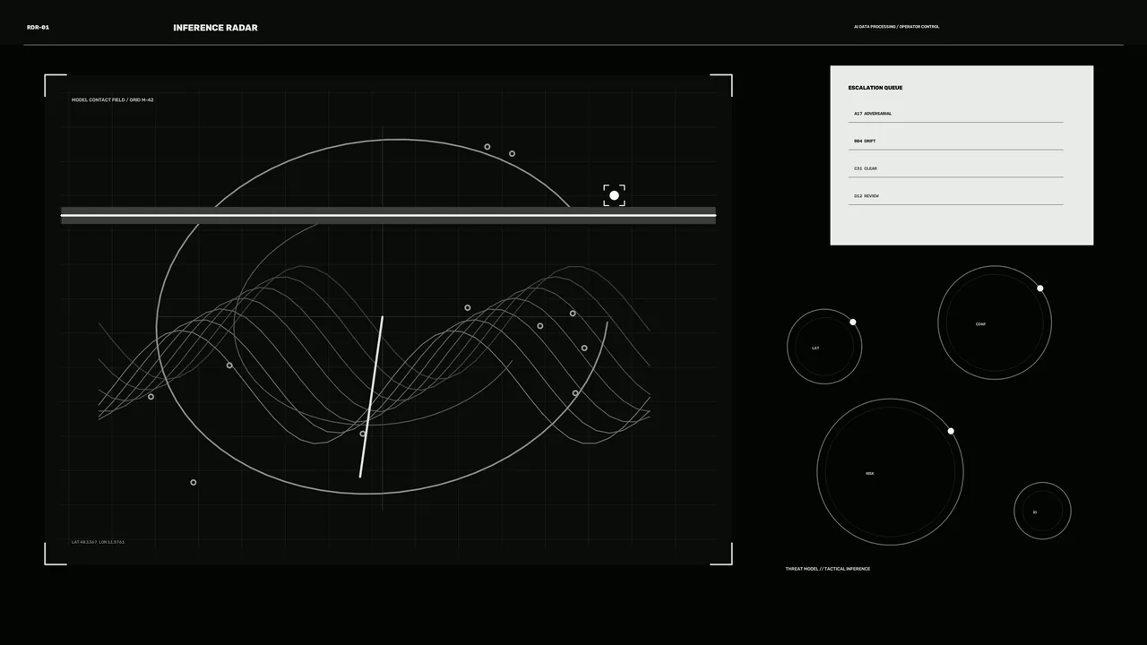 Sci-Fi Inference Radar HUD with Waveform Telemetry