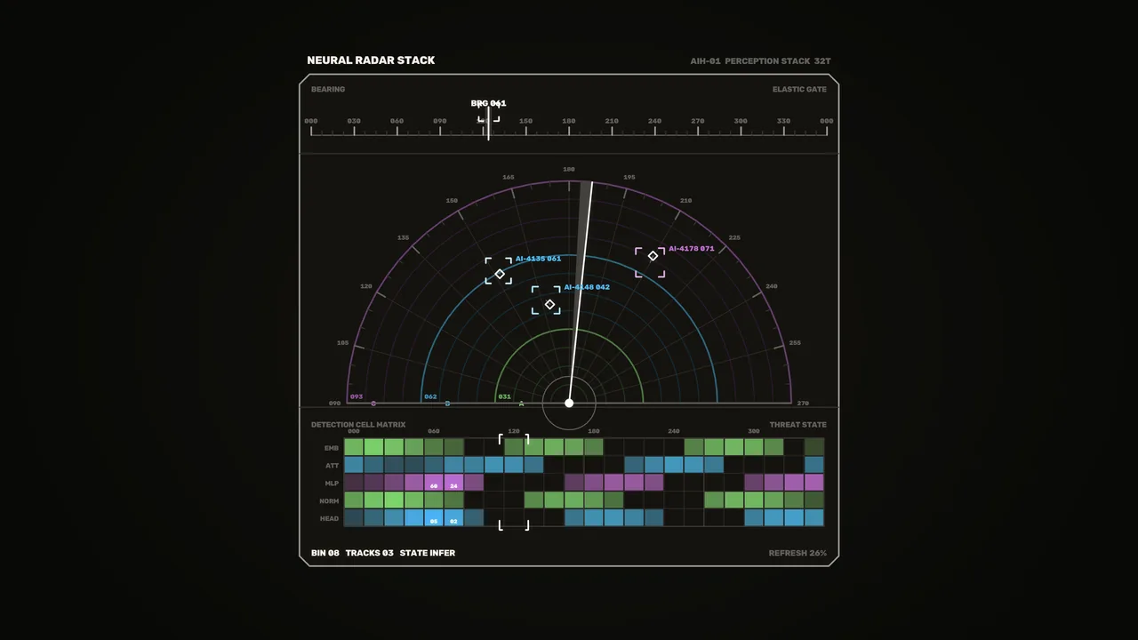Futuristic Radar Telemetry HUD with Bearing Grid and Detection Matrix 4K
