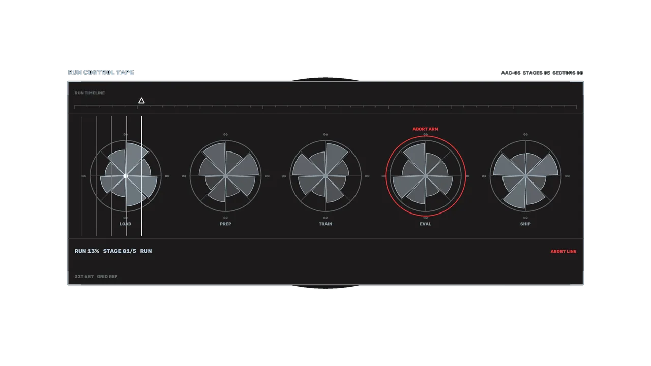 Sci-Fi Run Control HUD with Radial Telemetry Gauges 4K Wallpaper