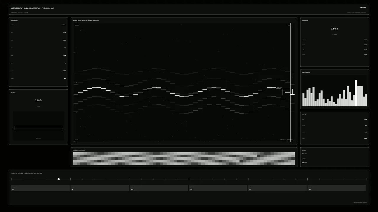 Sci-Fi Altitude Telemetry HUD Dashboard with Waveform and Echo Strength