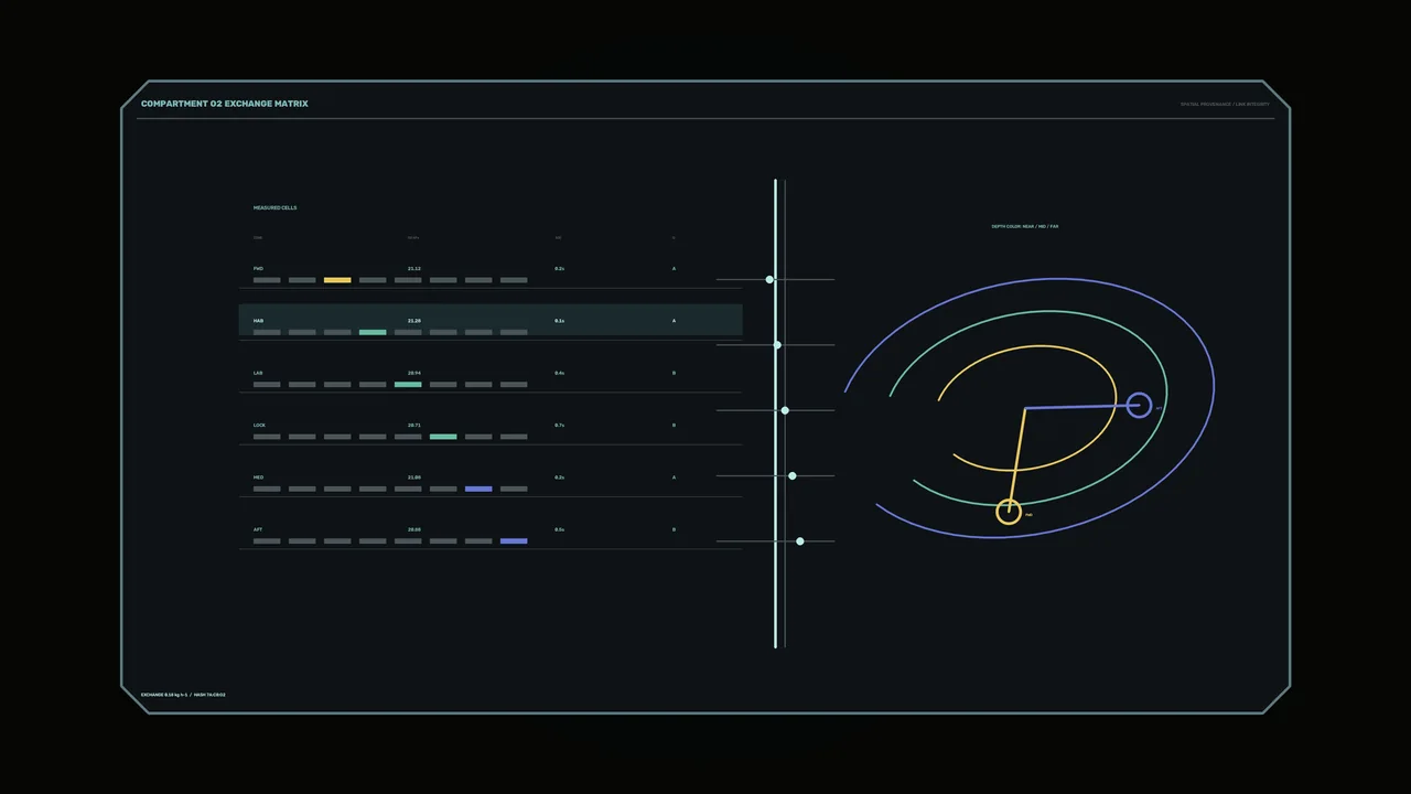 Compartment Exchange Matrix HUD with Telemetry Bars and Orbital Scanner 4K Sci‑F