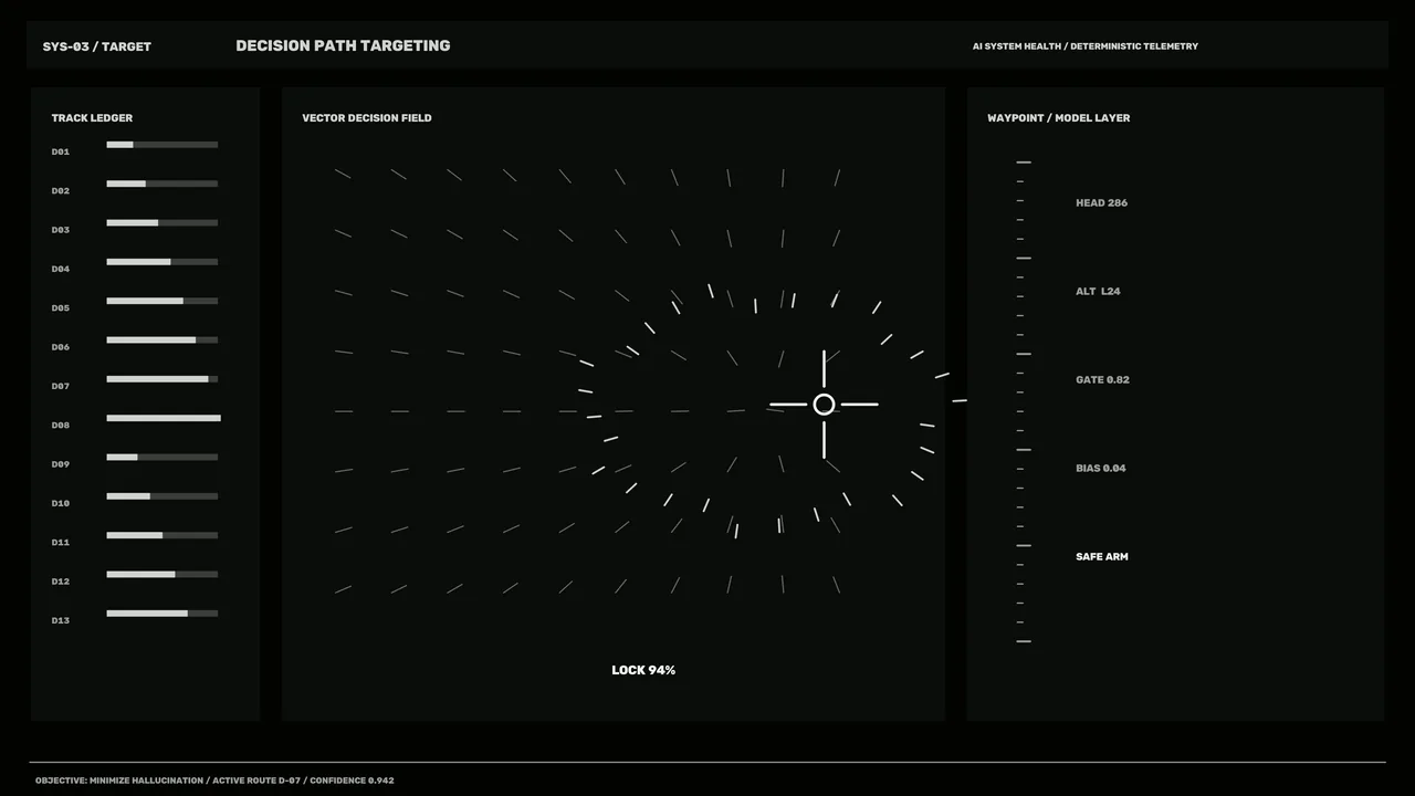 Futuristic Decision Path Targeting HUD with Vector Telemetry Dashboard 4K