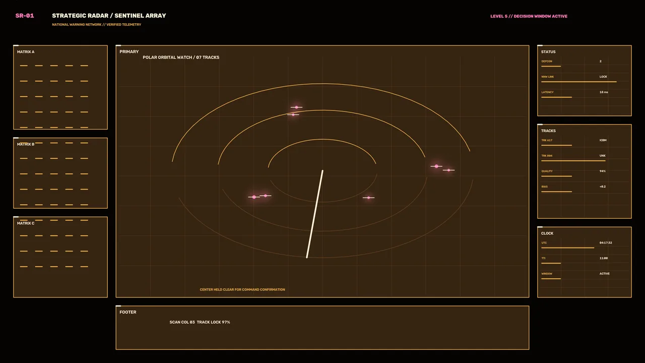 Strategic Radar Tracking HUD with Polar Orbital Watch