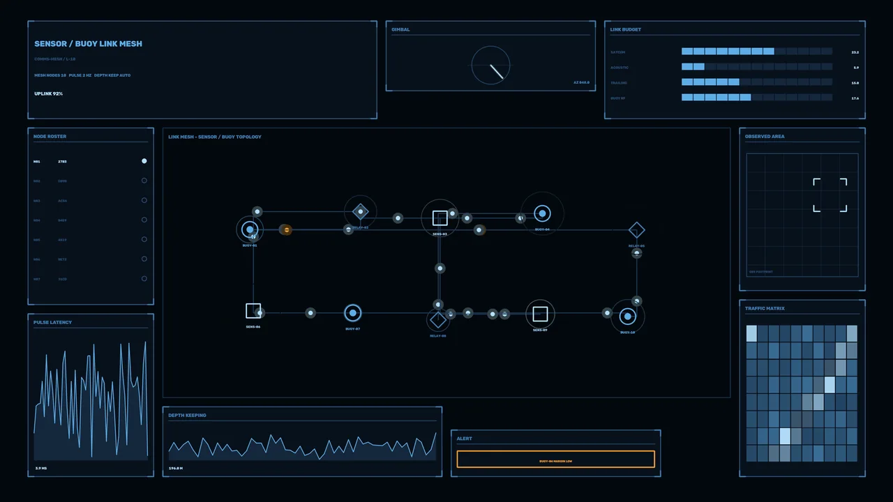 Sensor Buoy Link Mesh HUD Telemetry Dashboard 4K