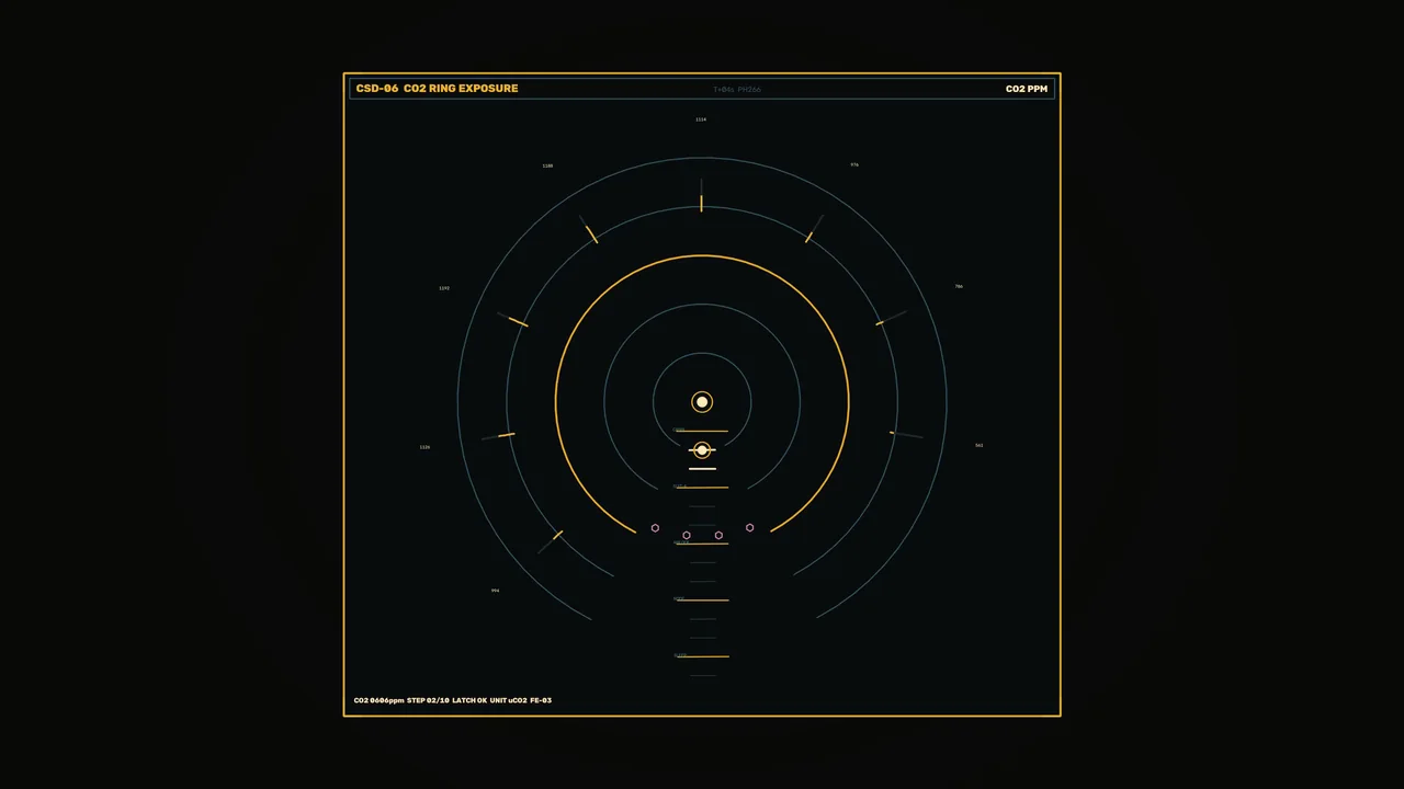 CO2 Telemetry HUD with Concentric Scanner Rings – 4K Sci-Fi Wallpaper