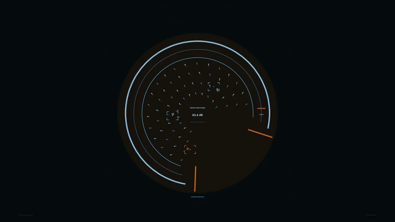 Acoustic Detection Radar HUD with Concentric Range Rings — Sci-Fi 4K Wallpaper